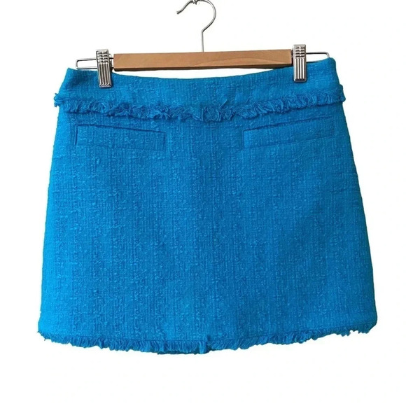 Proenza Schouler White Label Blue Tweed Fringe Mini Skirt Size 0 Cotton - Picture 3 of 11